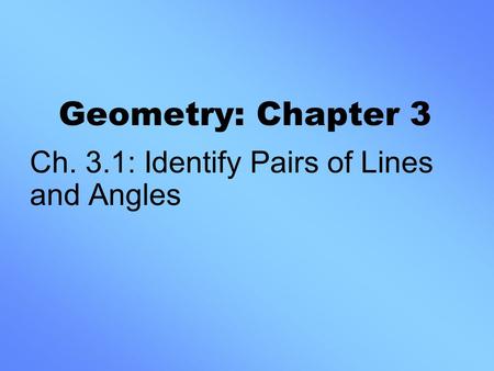 Ch. 3.1: Identify Pairs of Lines and Angles