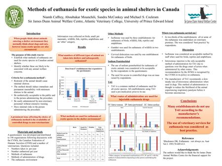Methods of euthanasia for exotic species in animal shelters in Canada Niamh Caffrey, Aboubakar Mounchili, Sandra McConkey and Michael S. Cockram Sir James.