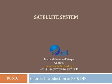 Course: Introduction to RS & DIP