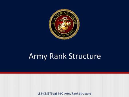 LE3-C5S5T5pg89-90 Army Rank Structure. Purpose This lesson introduces the Army rank structure.