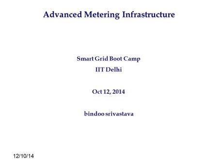 12/10/14 Advanced Metering Infrastructure Smart Grid Boot Camp IIT Delhi Oct 12, 2014 bindoo srivastava.