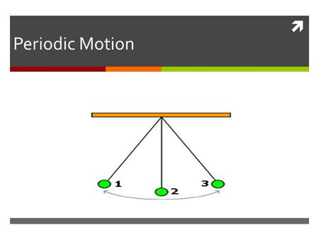  Periodic Motion.  periodic motion: are motions, which all repeat in a regular cycle  In each periodic motion, the object has one position at which.