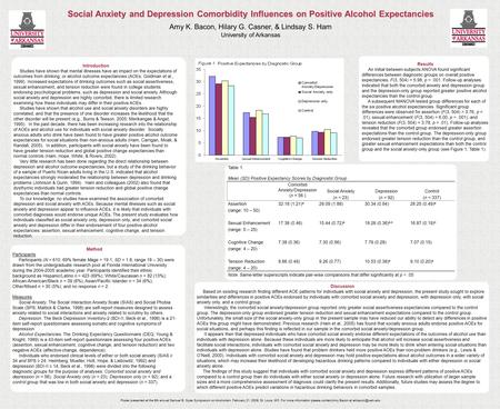 Social Anxiety and Depression Comorbidity Influences on Positive Alcohol Expectancies Amy K. Bacon, Hilary G. Casner, & Lindsay S. Ham University of Arkansas.