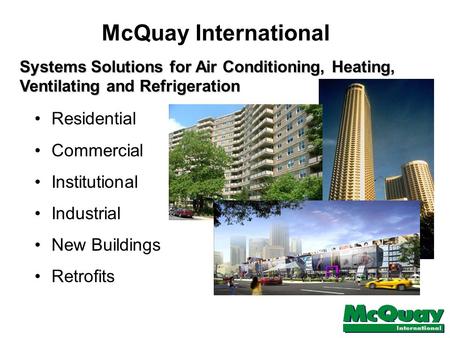 McQuay International Residential Commercial Institutional Industrial