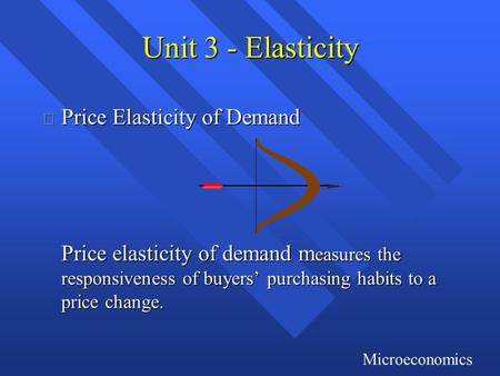 Unit 3 - Elasticity n Price Elasticity of Demand Price elasticity of demand m easures the responsiveness of buyers’ purchasing habits to a price change.