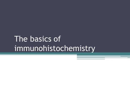 The basics of immunohistochemistry. Principle Anigen (protein of interest) Primary antibody Secondary antibody.
