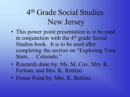 4th Grade Social Studies New Jersey