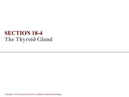 Copyright © 2004 Pearson Education, Inc., publishing as Benjamin Cummings SECTION 18-4 The Thyroid Gland.