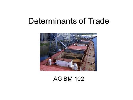 Determinants of Trade AG BM 102. Introduction Trade - an integral part of food system Major market for our products – corn, cotton, soybeans, chicken.