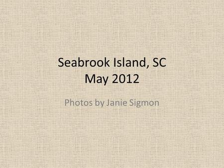 Seabrook Island, SC May 2012 Photos by Janie Sigmon.
