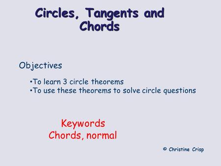 Circles, Tangents and Chords
