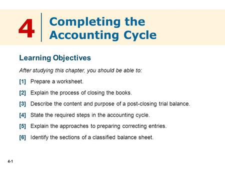 4 Completing the Accounting Cycle Learning Objectives