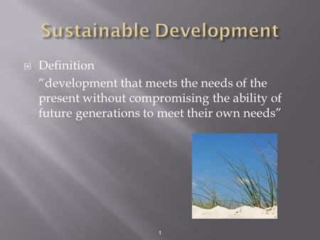 1  Definition “development that meets the needs of the present without compromising the ability of future generations to meet their own needs”