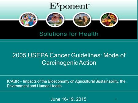 June 16-19, 2015 2005 USEPA Cancer Guidelines: Mode of Carcinogenic Action 1 ICABR – Impacts of the Bioeconomy on Agricultural Sustainability, the Environment.
