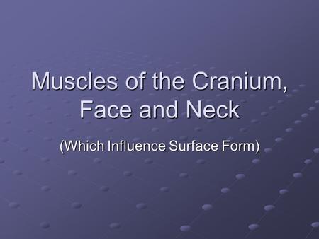 Muscles of the Cranium, Face and Neck (Which Influence Surface Form)