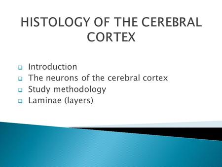 Introduction  The neurons of the cerebral cortex  Study methodology  Laminae (layers)