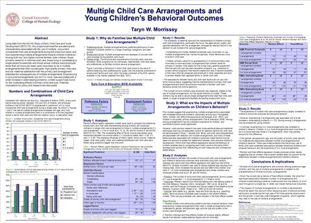 Multiple Child Care Arrangements and Young Children’s Behavioral Outcomes Taryn W. Morrissey Abstract Using data from the NICHD Study of Early Child Care.