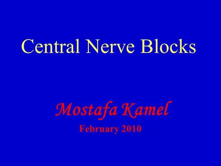 Central Nerve Blocks Mostafa Kamel February 2010.