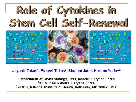 Jayanti Tokas 1, Puneet Tokas 2, Shailini Jain 3, Hariom Yadav 3 1 Department of Biotechnology, JMIT, Radaur, Haryana, India 2 KITM, Kurukshetra, Haryana,