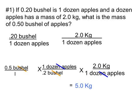 #1) If 0.20 bushel is 1 dozen apples and a dozen