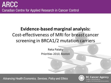 Advancing Health Economics, Services, Policy and Ethics Evidence-based marginal analysis: Cost-effectiveness of MRI for breast cancer screening in BRCA1/2.