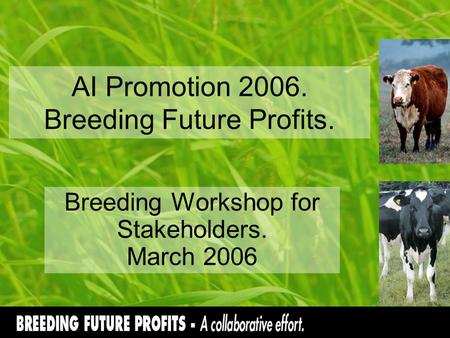 AI Promotion 2006. Breeding Future Profits. Breeding Workshop for Stakeholders. March 2006.