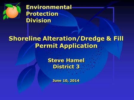 Shoreline Alteration/Dredge & Fill Permit Application Steve Hamel District 3 June 10, 2014 Environmental Protection Division Environmental Protection Division.