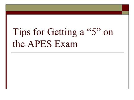 Tips for Getting a “5” on the APES Exam. SCORRRRE!!!!  There is no longer a penalty on the test for guessing – that means that your multiple choice score.