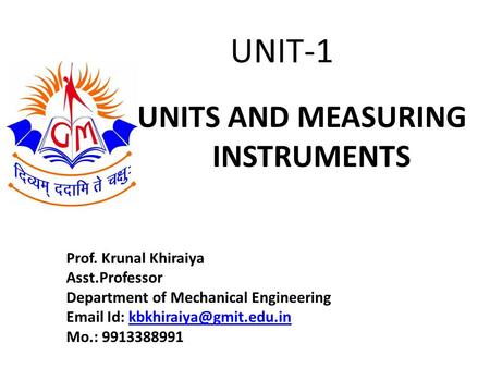 UNITS AND MEASURING INSTRUMENTS