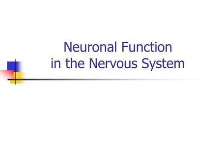 Neuronal Function in the Nervous System. Learning Objectives 1. Explain parts of a typical nerve cell and describe their functions. 2. Discuss common.