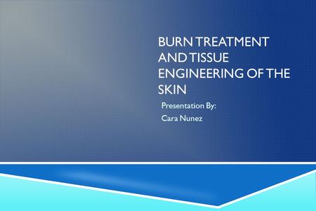 BURN TREATMENT AND TISSUE ENGINEERING OF THE SKIN Presentation By: Cara Nunez.