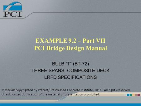 EXAMPLE 9.2 – Part VII PCI Bridge Design Manual