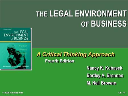THE LEGAL ENVIRONMENT OF BUSINESS A Critical Thinking Approach Fourth Edition Nancy K. Kubasek Bartley A. Brennan M. Neil Browne Nancy K. Kubasek Bartley.