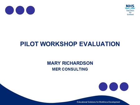 Educational Solutions for Workforce Development PILOT WORKSHOP EVALUATION MARY RICHARDSON MER CONSULTING.
