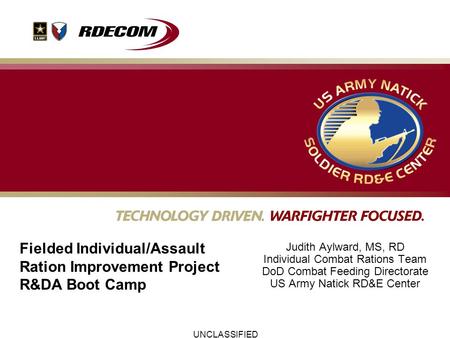 Fielded Individual/Assault Ration Improvement Project R&DA Boot Camp