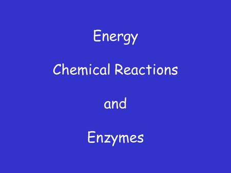 Energy Chemical Reactions and Enzymes