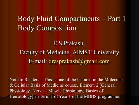 Body Fluid Compartments – Part 1 Body Composition