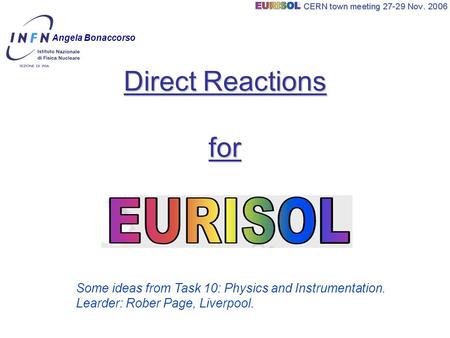 Direct Reactions for Angela Bonaccorso Some ideas from Task 10: Physics and Instrumentation. Learder: Rober Page, Liverpool.