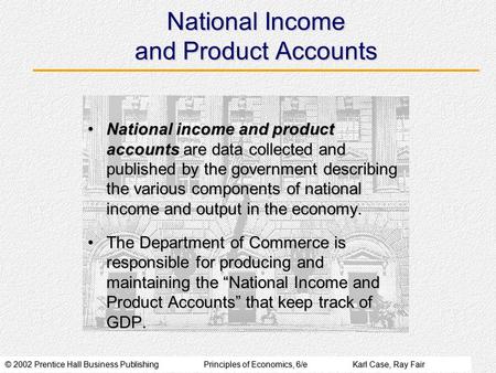 © 2002 Prentice Hall Business PublishingPrinciples of Economics, 6/eKarl Case, Ray Fair National Income and Product Accounts National income and product.