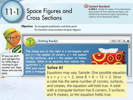 11-1 Space Figures and Cross Sections