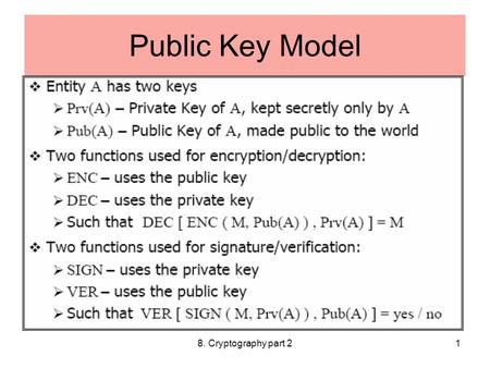 Public Key Model 8. Cryptography part 2.