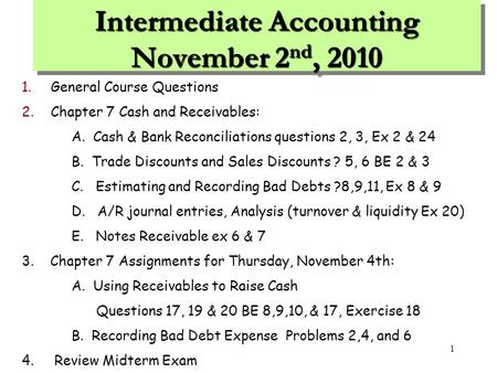 Intermediate Accounting November 2nd, 2010