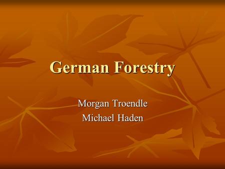 German Forestry Morgan Troendle Michael Haden. Objectives History of German Forestry History of German Forestry Current Trends Current Trends Technology.