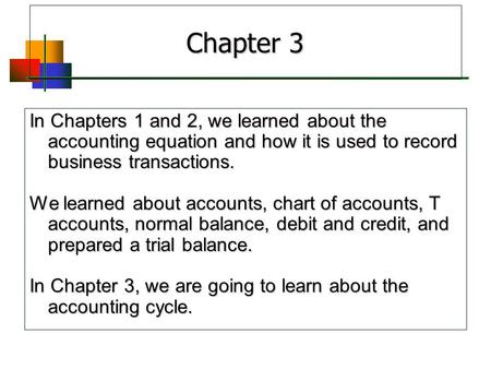 3 - 1 © 2004 Prentice Hall Business Publishing, College Accounting: A Practical Approach, 9e by Slater Chapter 3 In Chapters 1 and 2, we learned about.