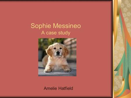 Sophie Messineo A case study Amelie Hatfield. Sophie Messineo’s History Golden Retriever 9 months old at presentation Spayed at 7 months Owners thought.