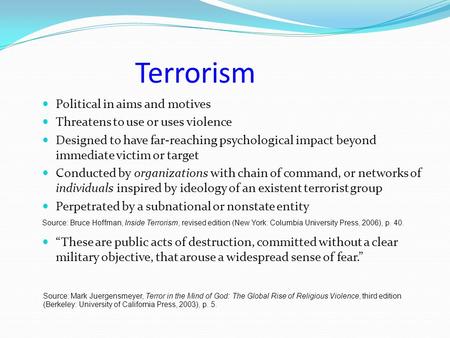 Terrorism Political in aims and motives