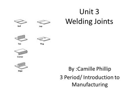 Unit 3 Welding Joints By :Camille Phillip 3 Period/ Introduction to Manufacturing.