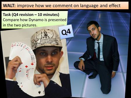 Task (Q4 revision – 10 minutes) Compare how Dynamo is presented in the two pictures. Task (Q4 revision – 10 minutes) Compare how Dynamo is presented in.