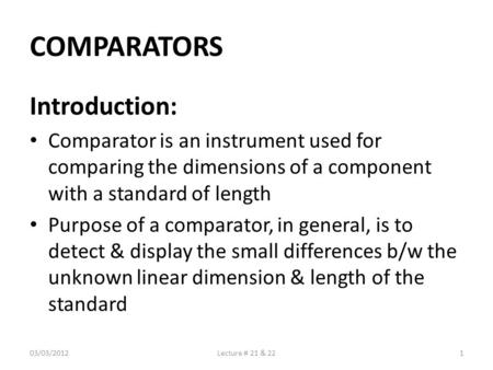 COMPARATORS Introduction: