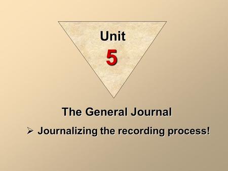 Unit 5 The General Journal Journalizing the recording process!